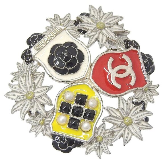 CHANEL COCO Mark Brooch Camelia Red/Yellow/White metallic 13.8g Women - Picture 1 of 6
